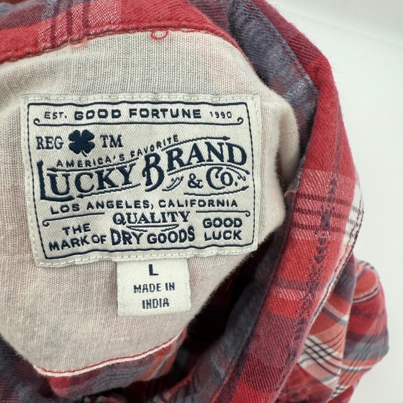 Lucky Brand Top Women XL Red Plaid Pearl Snap Button Up Short Sleeve Western - Picture 6 of 11